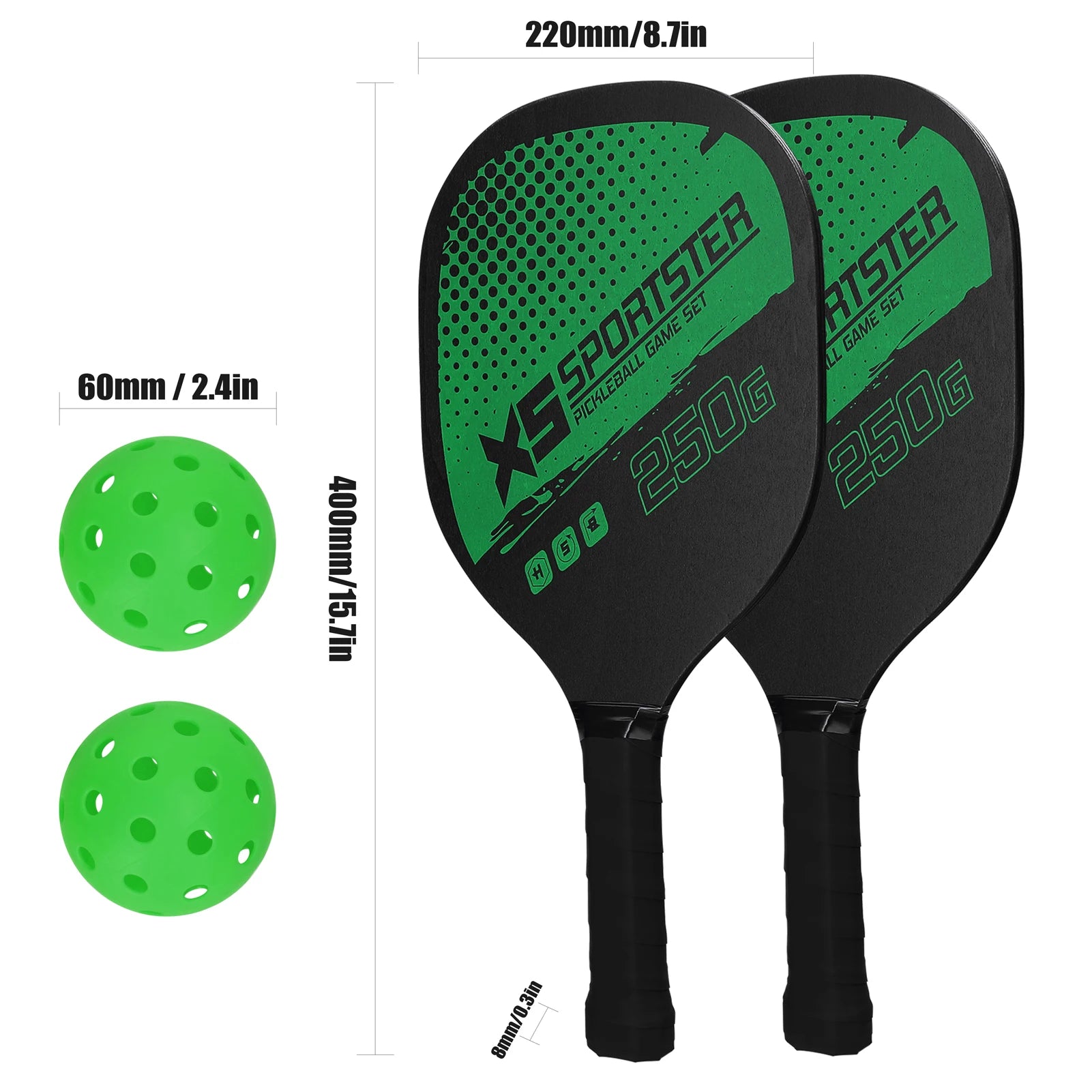 Pickleball Paddle Set – 2 Rackets & 4 Balls