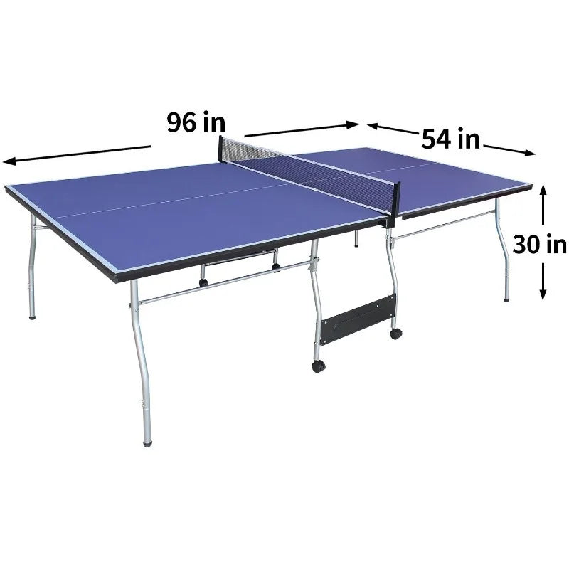 8ft Mid-Size Foldable & Portable Ping Pong Table Set for Indoor Games with Net, 2 Table Tennis Paddles and 3 Balls