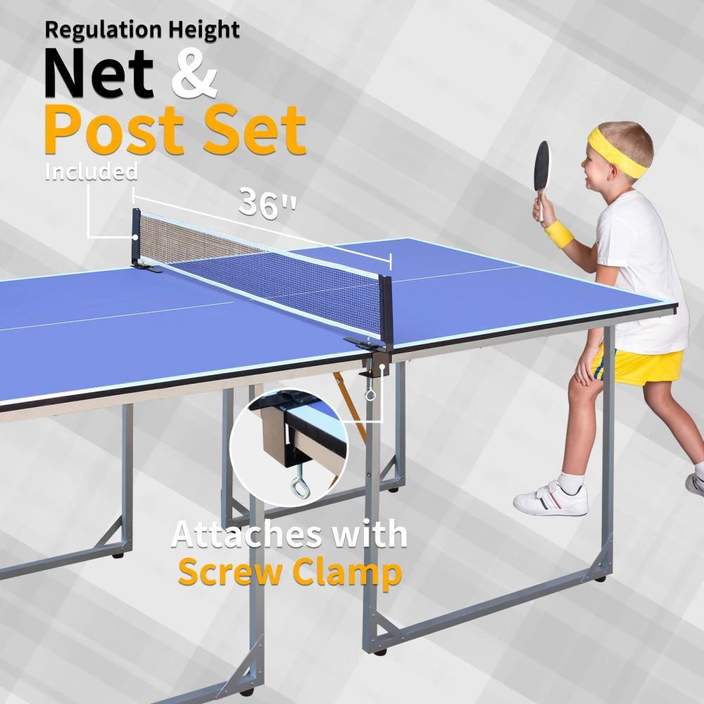 6ft Foldable Table Tennis Table with Net & Paddles