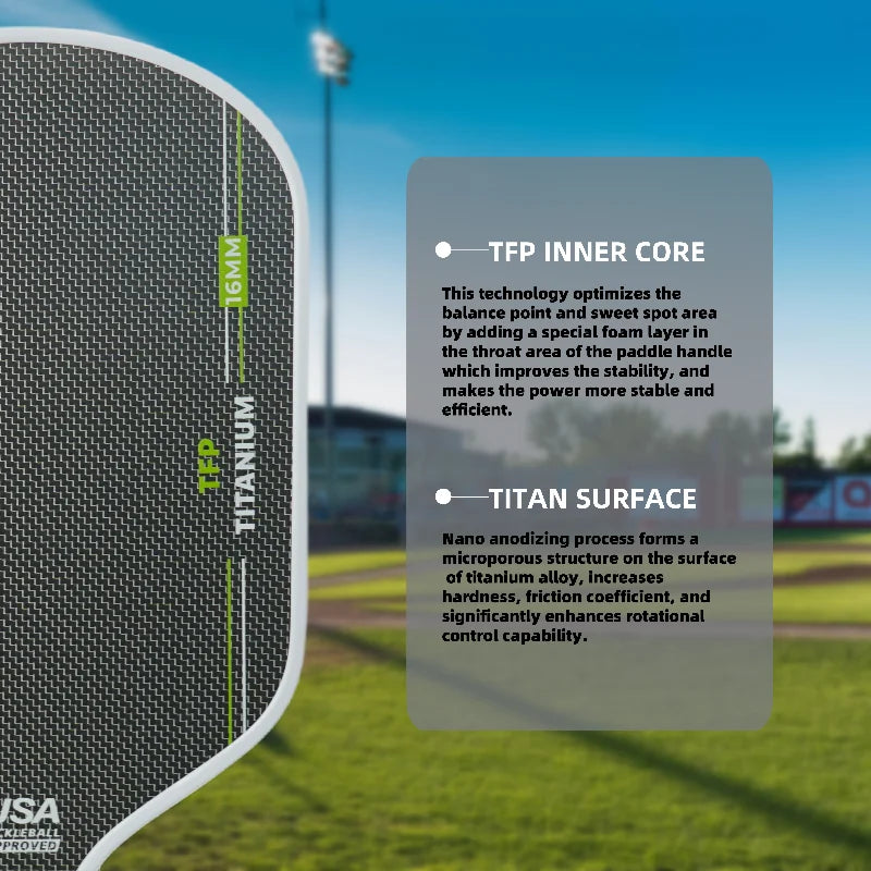 Gray Titanium surface and honeycomb TFP Core Pickleball Paddle