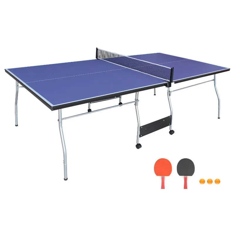 8ft Mid-Size Foldable & Portable Ping Pong Table Set for Indoor Games with Net, 2 Table Tennis Paddles and 3 Balls