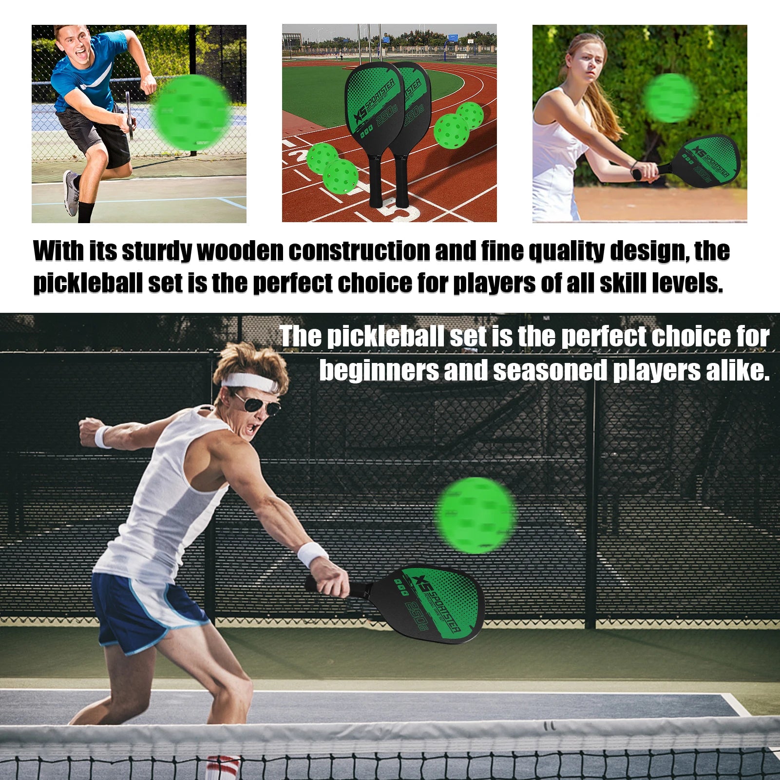 Pickleball Paddle Set – 2 Rackets & 4 Balls