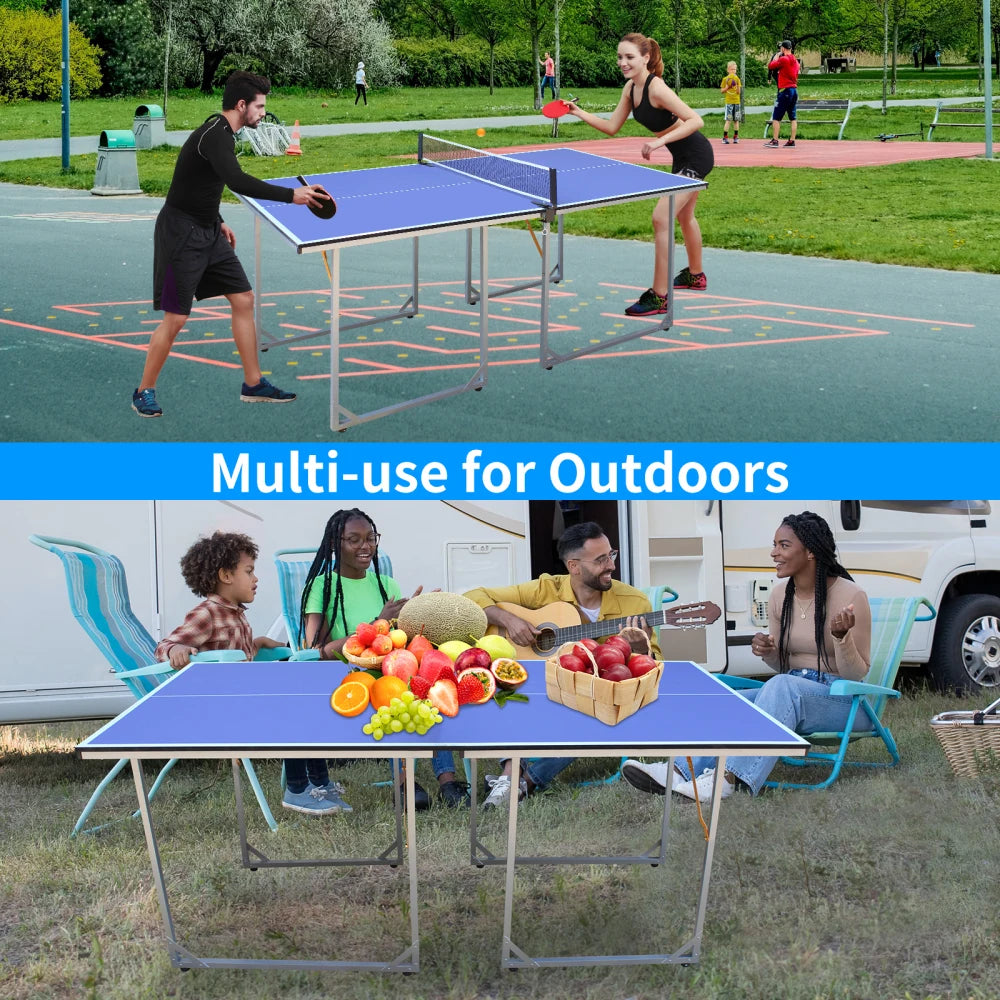 6ft Foldable Table Tennis Table with Net & Paddles