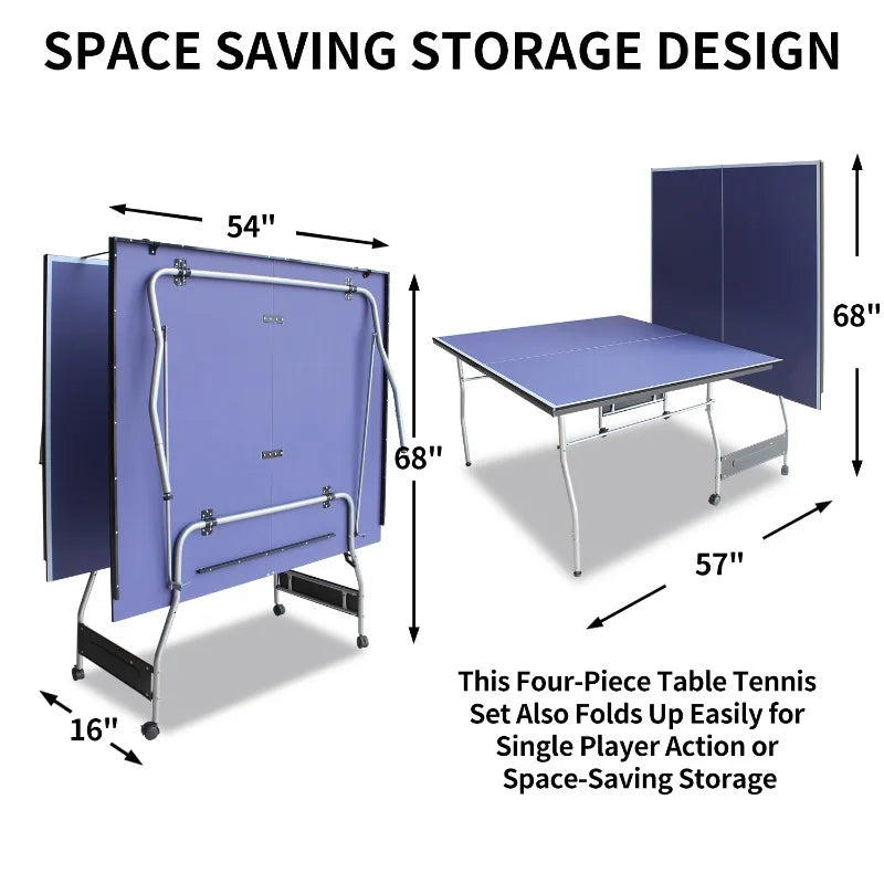 8ft Mid-Size Foldable & Portable Ping Pong Table Set for Indoor Games with Net, 2 Table Tennis Paddles and 3 Balls