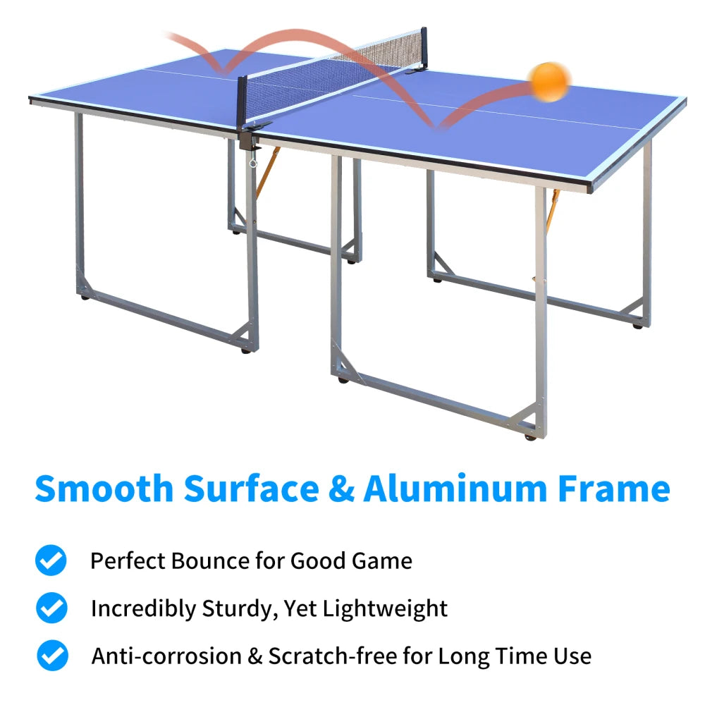6ft Foldable Table Tennis Table with Net & Paddles