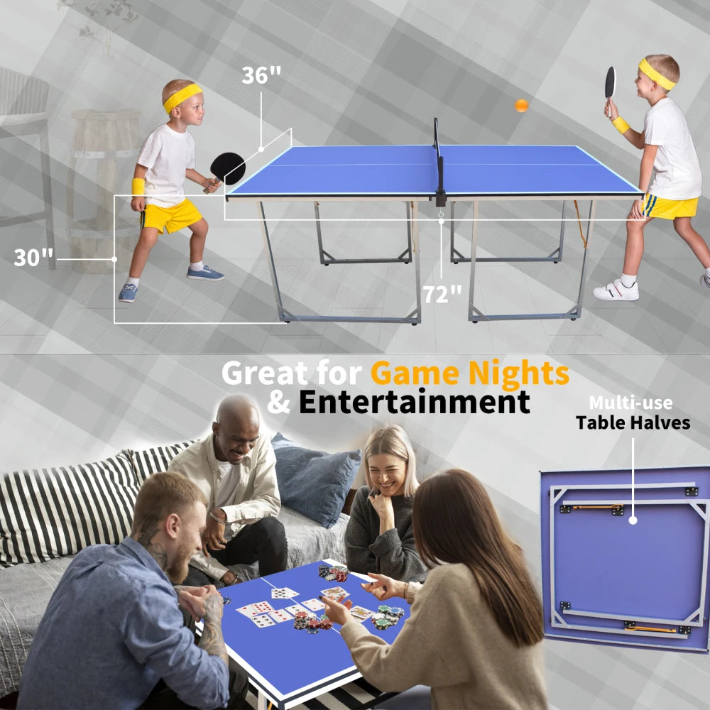 6ft Foldable Table Tennis Table with Net & Paddles