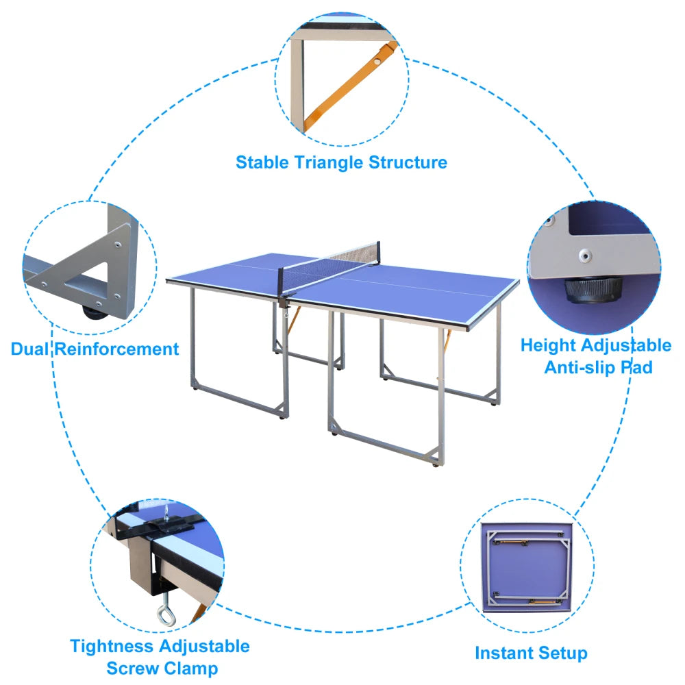 6ft Foldable Table Tennis Table with Net & Paddles