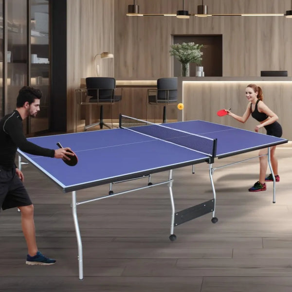 8ft Mid-Size Foldable & Portable Ping Pong Table Set for Indoor Games with Net, 2 Table Tennis Paddles and 3 Balls